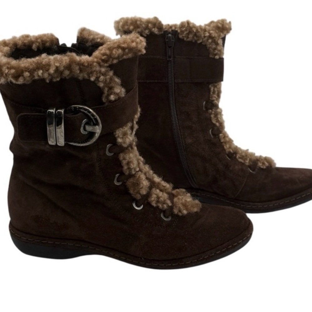 Stuart WEITZMAN Brown Suede Sherpa Shearling-Lined Lace Boots size 7.5